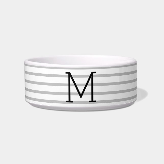 Personalized Modern Stripe Custom Initial Pet Bowl Voerbakje (Voorkant)