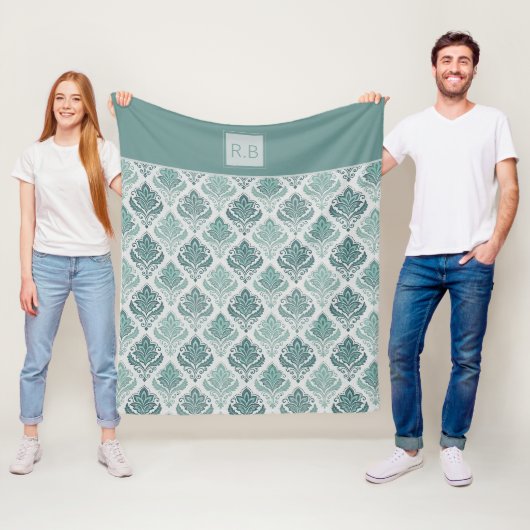 Personalized Modern Teal Nordic Damask Fleece Deken (In situ)