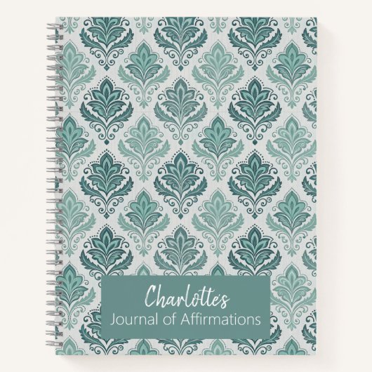 Personalized Modern Teal Nordic Damask Notitieboek (Voorkant)