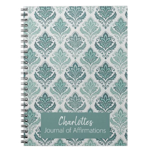 Personalized Modern Teal Nordic Damask Notitieboek (Voorkant)