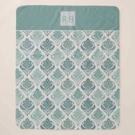 Personalized Modern Teal Nordic Damask Sherpa Deken (Voorkant)