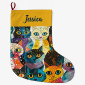 Personalized  Modern Whimsical Cat Design Grote Kerstsok (Voorkant)