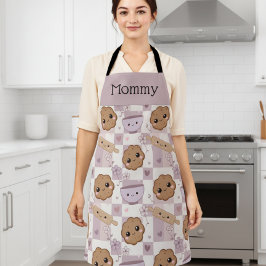 Personalized Mom Apron Kawaii Cookie Gingham Bake Schort