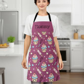 Personalized Mom Apron Kawaii Pink Blue Cupcake Schort