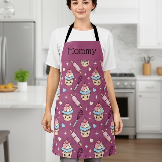 Personalized Mom Apron Kawaii Pink Blue Cupcake Schort