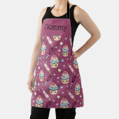 Personalized Mom Apron Kawaii Pink Blue Cupcake Schort (Insitu)