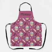 Personalized Mom Apron Kawaii Pink Blue Cupcake Schort (Voorkant)