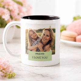 Personalized Mom I Love You Photo Sage Green Tweekleurige Koffiemok