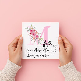 Personalized Mom Initial Floral Flat Card Kaart