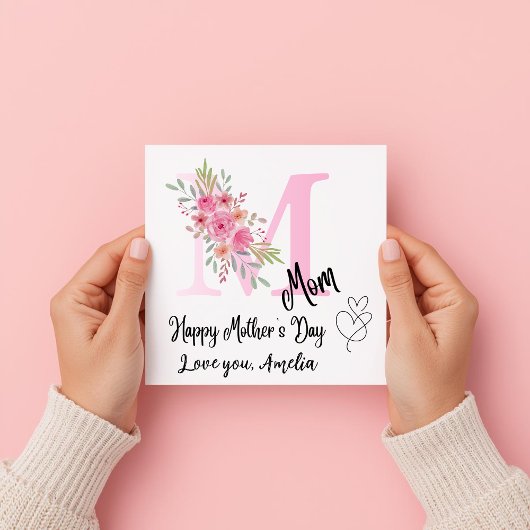 Personalized Mom Initial Floral Flat Card Kaart