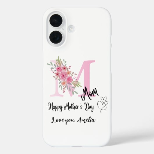 Personalized Mom Initial iPhone 16 Case (Achterkant)