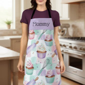 Personalized Mom Lavender Teal Cupcake Baking Crew Schort
