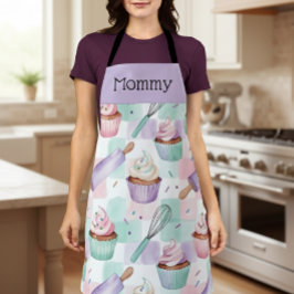 Personalized Mom Lavender Teal Cupcake Baking Crew Schort