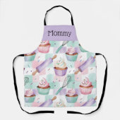 Personalized Mom Lavender Teal Cupcake Baking Crew Schort (Voorkant)