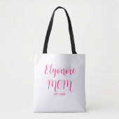 Personalized Mom Name Established Date Pink Script Tote Bag (Voorkant)