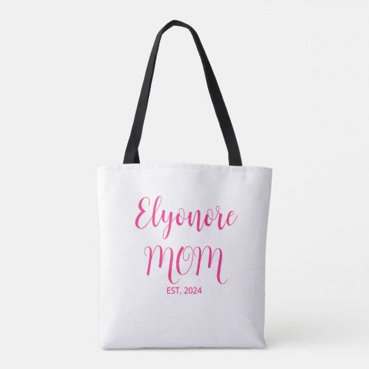 Personalized Mom Name Established Date Pink Script Tote Bag (Achterkant)