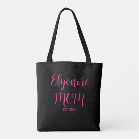 Personalized Mom Name Established Date Pink Script Tote Bag (Achterkant)