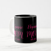 Personalized Mom Name Established Pink Script  Tweekleurige Koffiemok (Voorkant links)