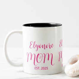 Personalized Mom Name Established Pink Script  Tweekleurige Koffiemok