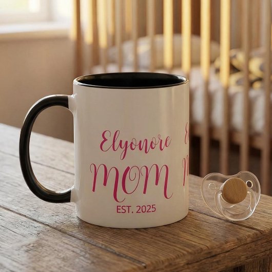 Personalized Mom Name Established Pink Script  Tweekleurige Koffiemok