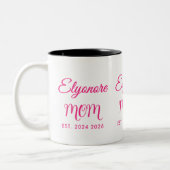 Personalized Mom Name Two Date Pink Script  Tweekleurige Koffiemok (Links)