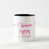 Personalized Mom Name Two Date Pink Script  Tweekleurige Koffiemok (Center)
