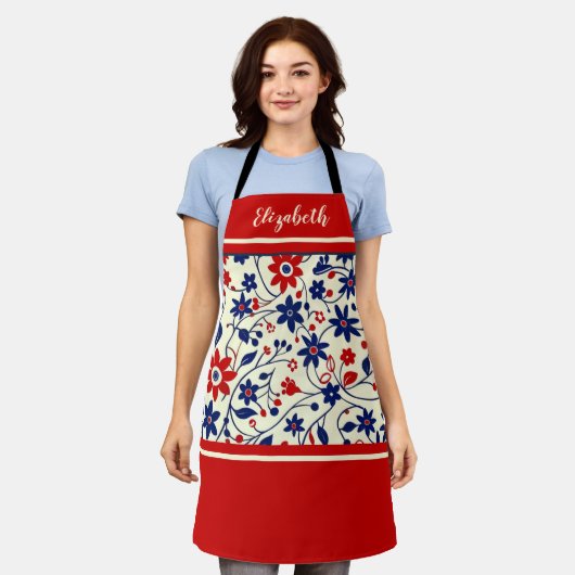 Personalized Mom Red White Blue Floral Schort (Gedragen)