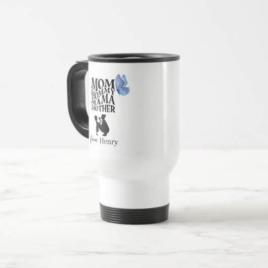 Personalized Mom Typography Travel Mug Reisbeker (Voorkant links)