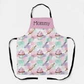 Personalized Mommy Adult Apron Pastel Cupcake Crew Schort (Voorkant)