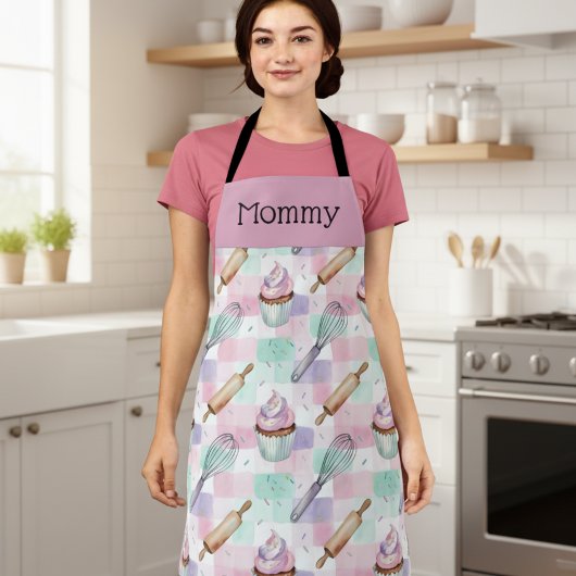 Personalized Mommy Adult Apron Pastel Cupcake Crew Schort