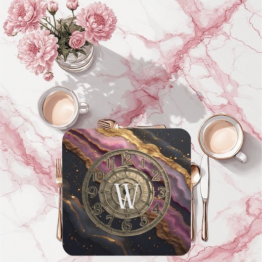 Personalized Monogram Agate Pink Rustic Metal Luxe Bier Onderzetter