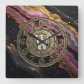 Personalized Monogram Agate Pink Rustic Metal Luxe Vierkante Klok (Voorkant)
