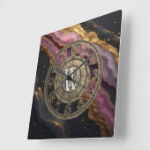 Personalized Monogram Agate Pink Rustic Metal Luxe Vierkante Klok (Hoek)