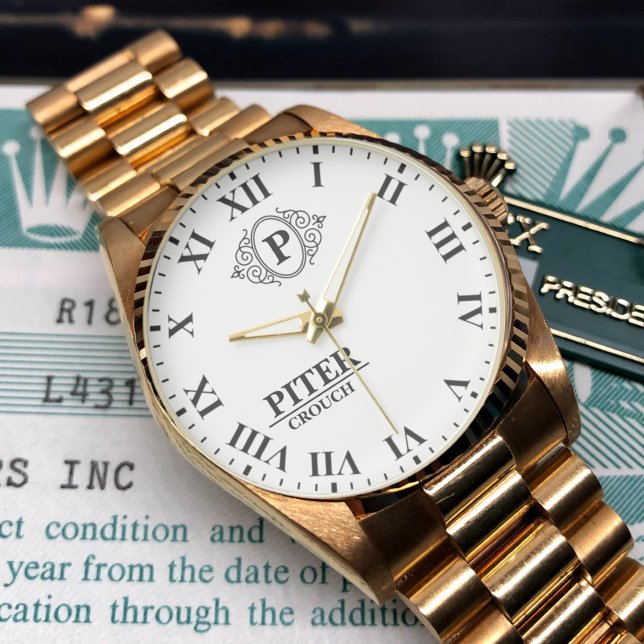 Personalized Monogram and Name black and white Horloge (Creator heeft geüpload)