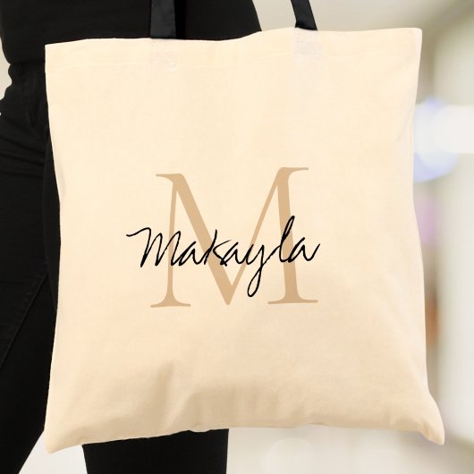 Personalized Monogram Beige Black Tote Bag
