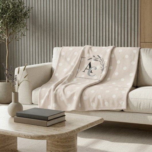 Personalized Monogram Beige Polka Dot Throw Gift Fleece Deken