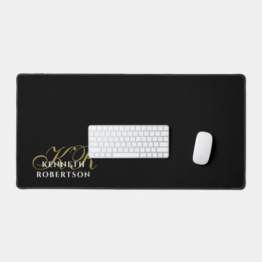 Personalized monogram black gold white stylish bureaumat (Keyboard & Muis)