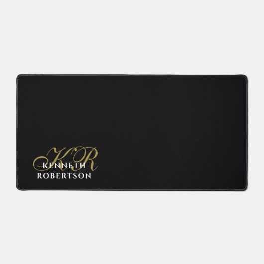 Personalized monogram black gold white stylish bureaumat (Voorkant)