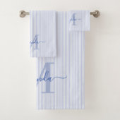 Personalized Monogram Blue & White Stripes Bad Handdoek (Insitu)