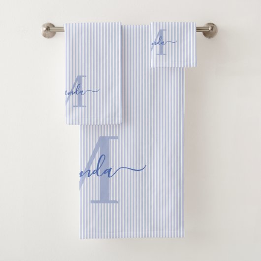 Personalized Monogram Blue & White Stripes Bad Handdoek (Insitu)