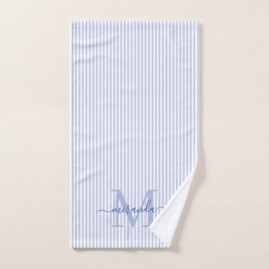 Personalized Monogram Blue & White Stripes Bad Handdoek (Handdoek)