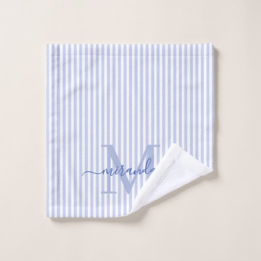 Personalized Monogram Blue & White Stripes Bad Handdoek (Wasdoekje)