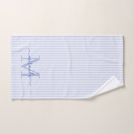 Personalized Monogram Blue & White Stripes Bad Handdoek (Handdoek)