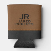 Personalized Monogram Brown & Black Leather Blikjeskoeler (Achterkant)