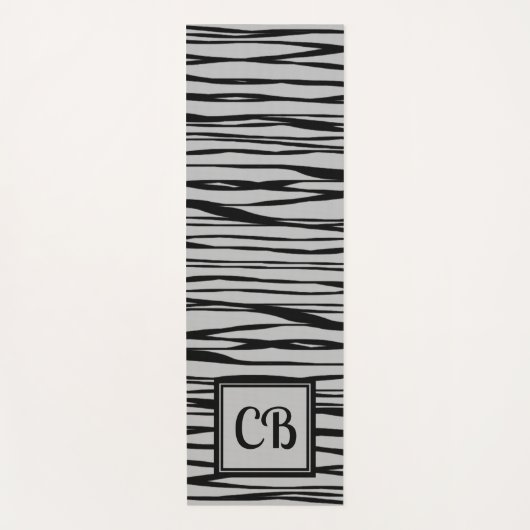 Personalized Monogram Elegant Line Art Black Grey Yogamat (Voorkant)