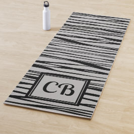Personalized Monogram Elegant Line Art Black Grey Yogamat