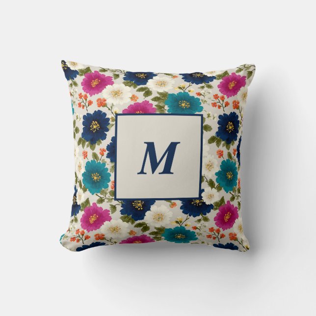 Personalized Monogram – Elegant Modern Floral  Kussen (Voorkant)