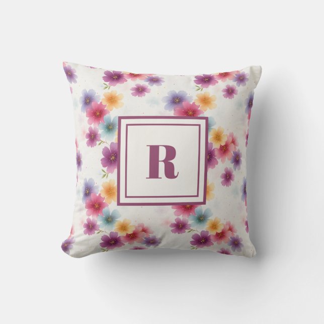 Personalized Monogram – Elegant Modern Floral  Kussen (Voorkant)