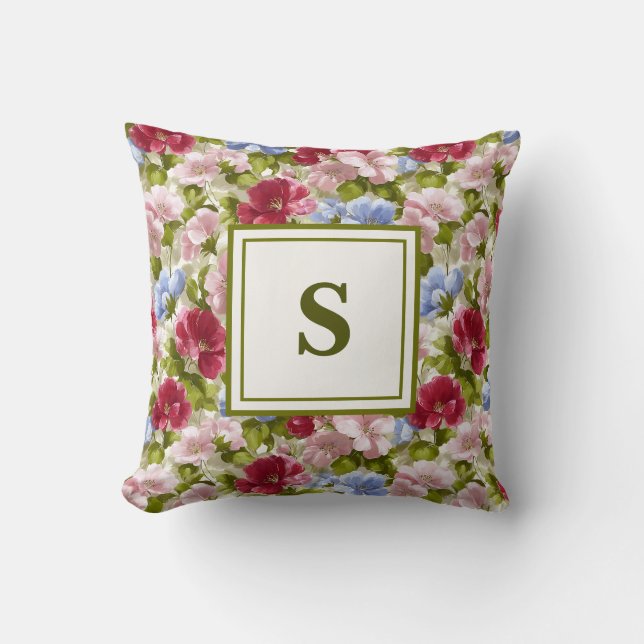 Personalized Monogram – Elegant Modern Floral Kussen (Voorkant)