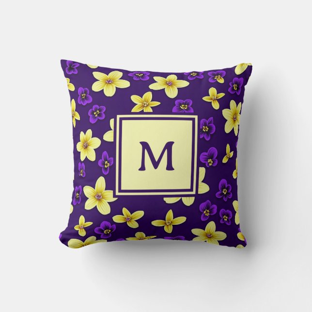 Personalized Monogram – Elegant Modern Floral  Kussen (Voorkant)